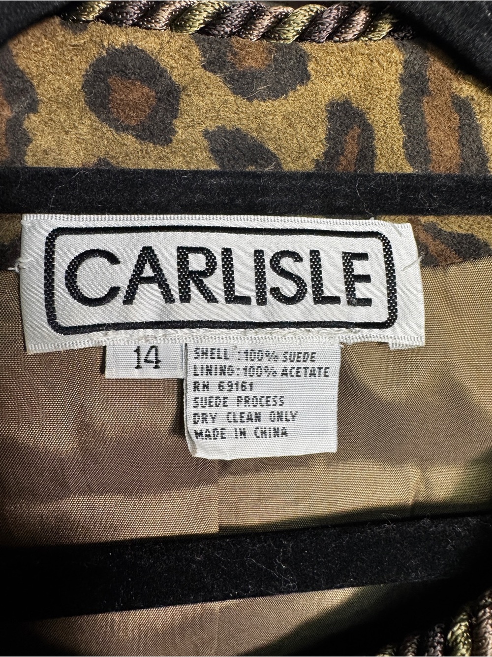 Carlisle 100% Suede Leopard Jacket Rope Trim Sz 14 MobWife Vintage Glam - Picture 3 of 11
